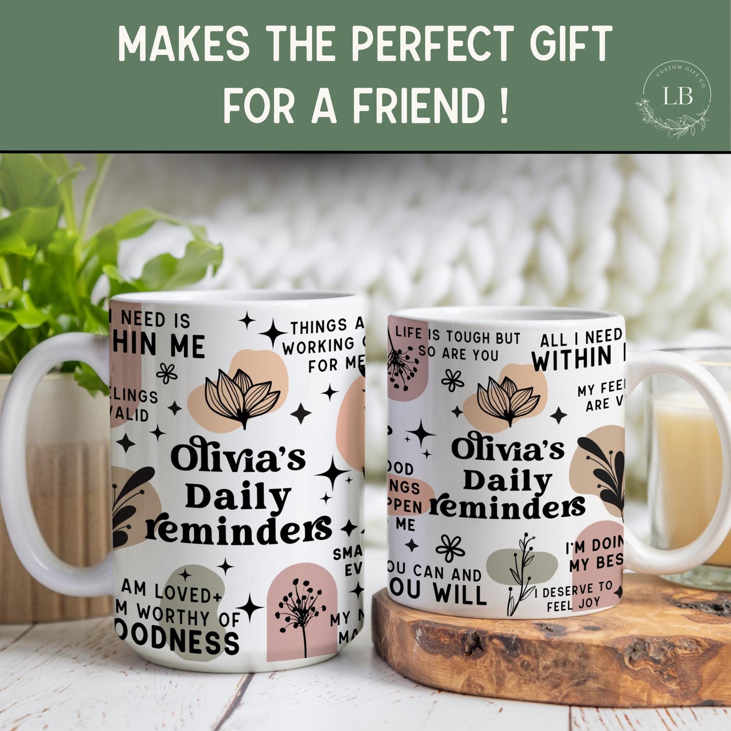Mental Health mug Personalized Daily Affirmations mug 15oz Daily affirmations coffee cup gift for friend Mental health Bad B*tch cup