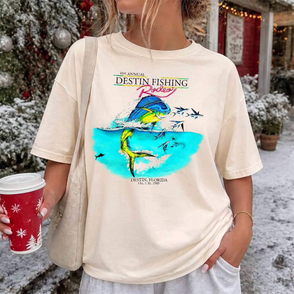 1989 Fishing Rodeo T-Shirt Women model in Ivory