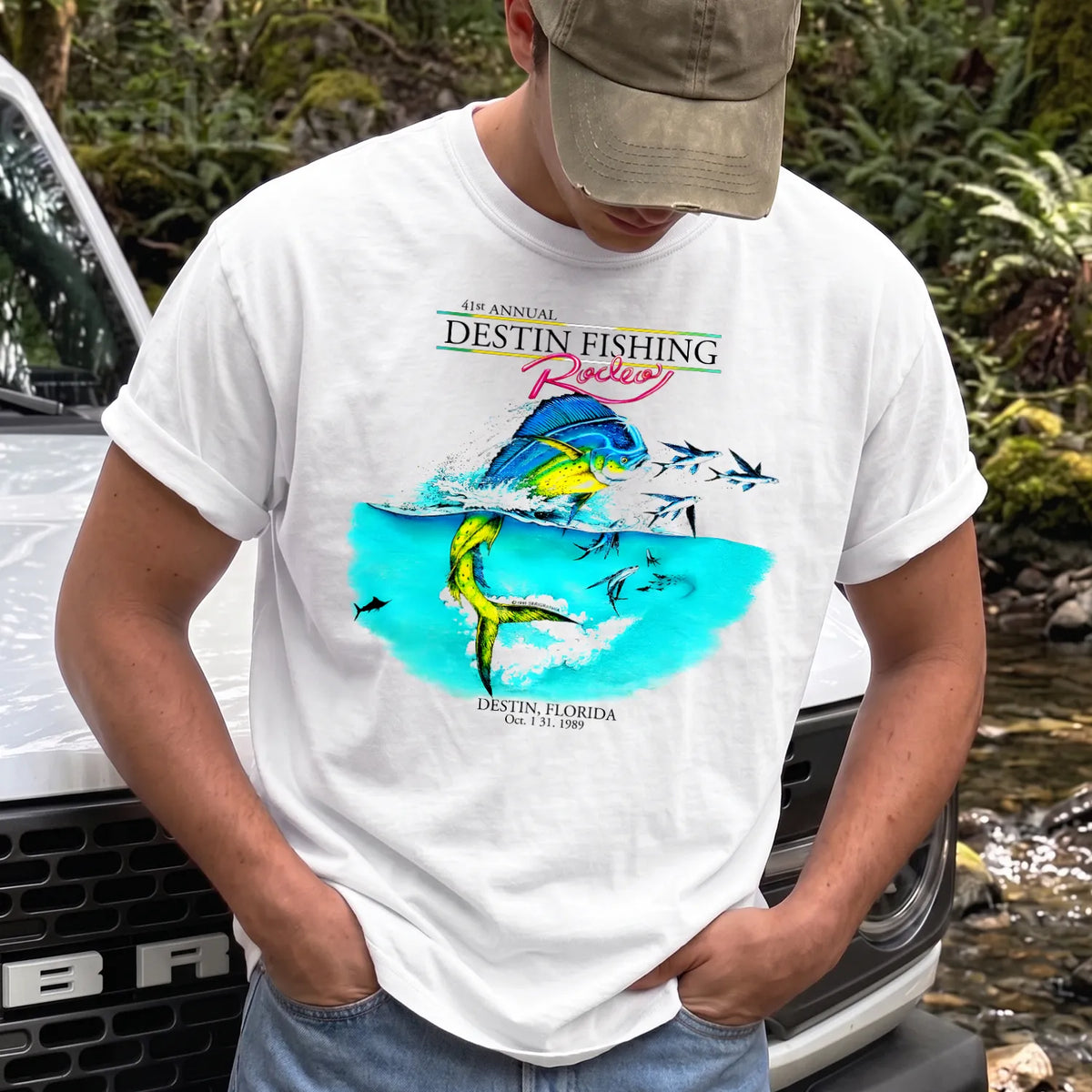 1989 Fishing Rodeo T-Shirt Men model in White