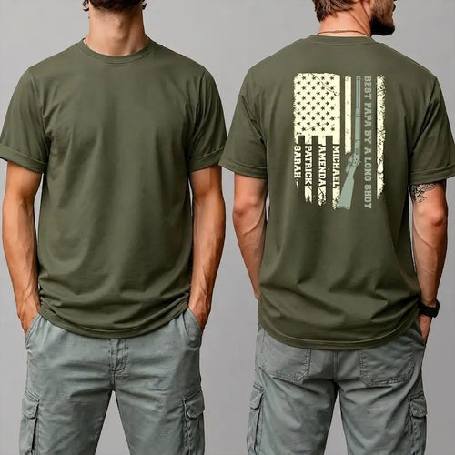 Personalized Hunting Dad Shirt, Custom Dad Shirt with Kids Names, Best Papa By A Long Shot Tee, Deer Hunter Gift Fathers Day Outdoor T-Shirt