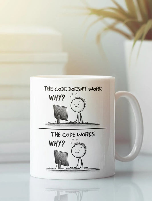 Funny Coding Mug, The Code Doesn’t Work Why Coffee Cup, Programmer Software Developer Computer Gift