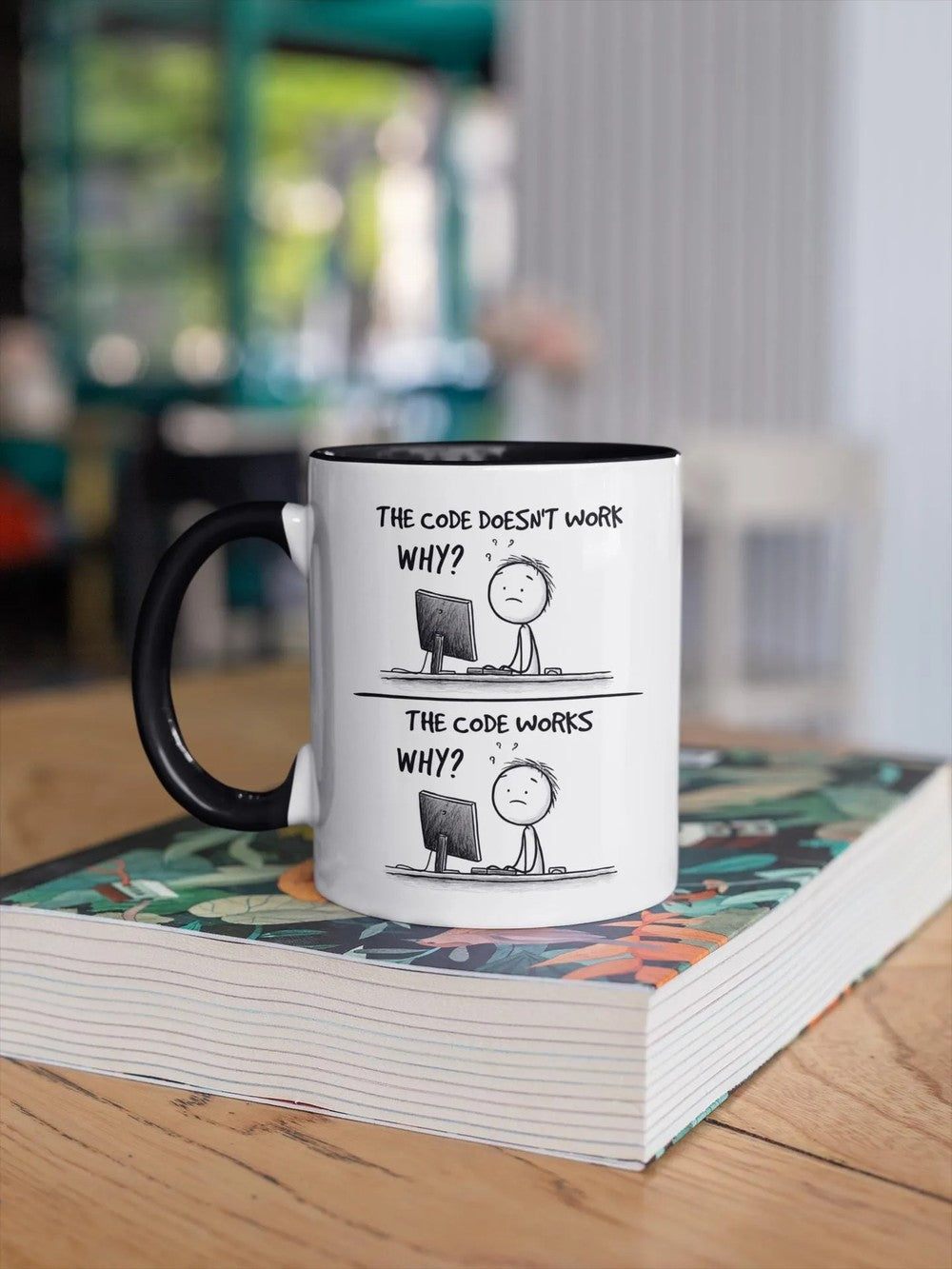 Funny Coding Mug, The Code Doesn’t Work Why Coffee Cup, Programmer Software Developer Computer Gift