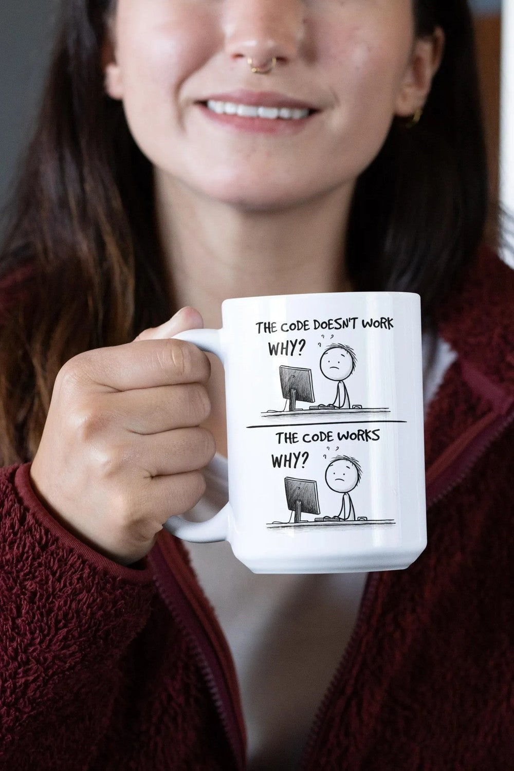 Funny Coding Mug, The Code Doesn’t Work Why Coffee Cup, Programmer Software Developer Computer Gift