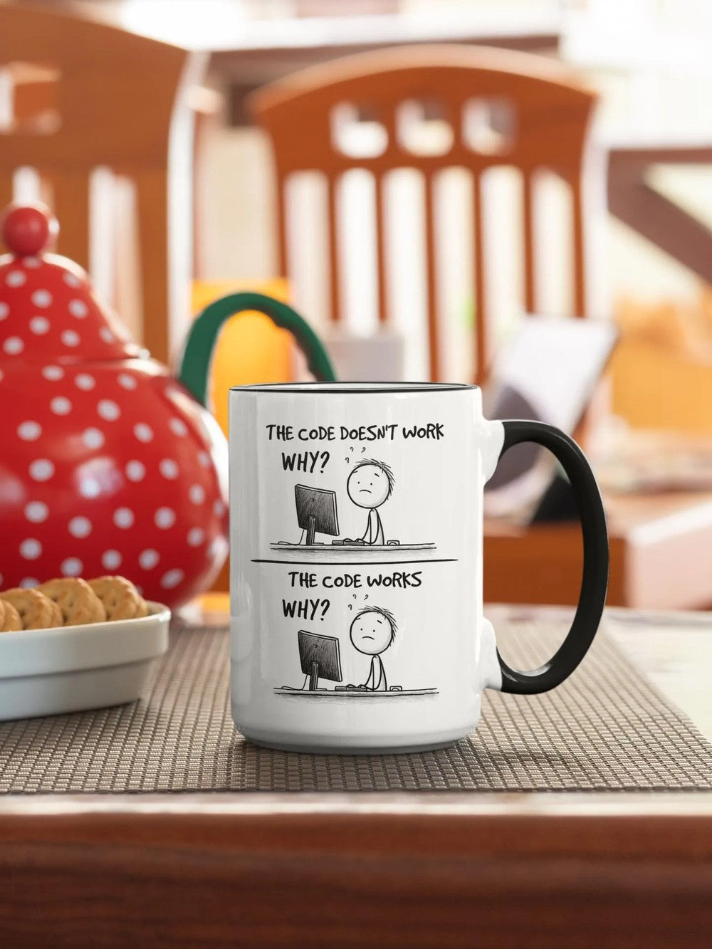 Funny Coding Mug, The Code Doesn’t Work Why Coffee Cup, Programmer Software Developer Computer Gift