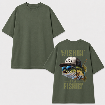 Wishin' I Was Fishin T-Shirt, Bad Bass Fishing Shirt, Fishing Dad Shirt, Fathers Day Gift.