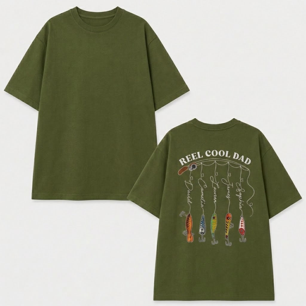 Personalized Fishing Shirt For Dad With Kids Name: Reel Cool Dad Shirt, Fishing Shirt For Dad, Fathers Day Gift From Son Daughter