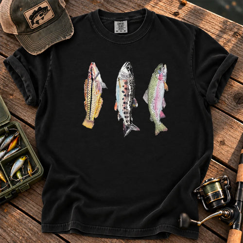 Abstract Trout Trio T-Shirt in Black