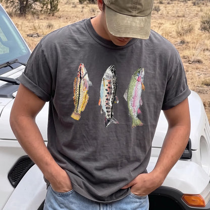 Abstract Trout Trio T-Shirt Men model in Pepper
