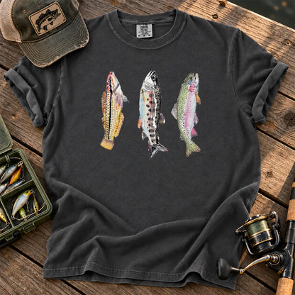 Abstract Trout Trio T-Shirt in Pepper