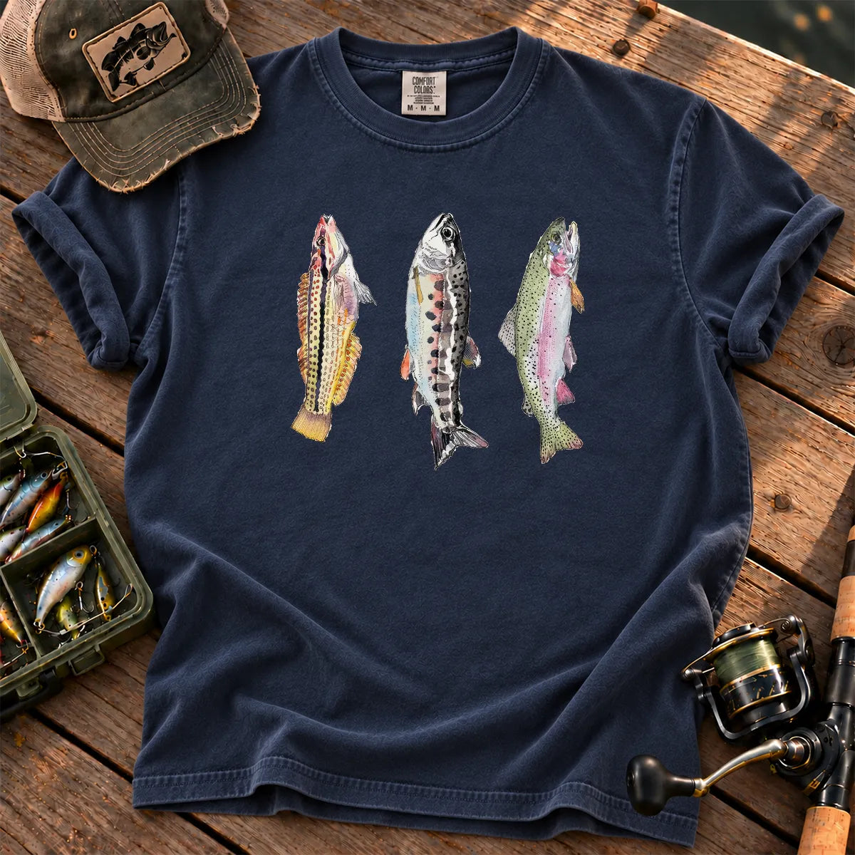 Abstract Trout Trio T-Shirt in True Navy