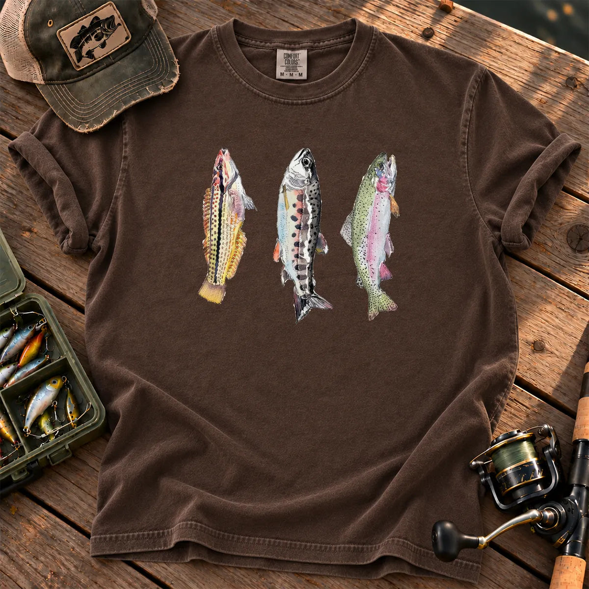 Abstract Trout Trio T-Shirt in Espresso