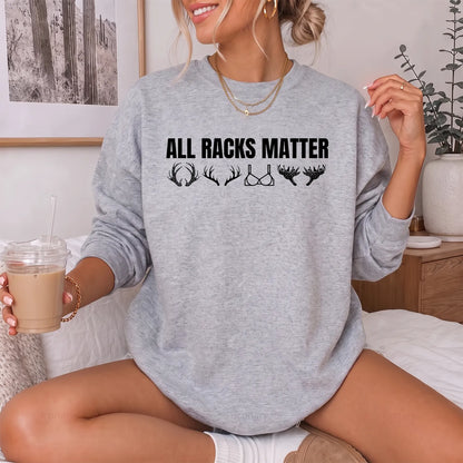 All Racks Matter Antlers Sweatshirt Women model in Sport Grey