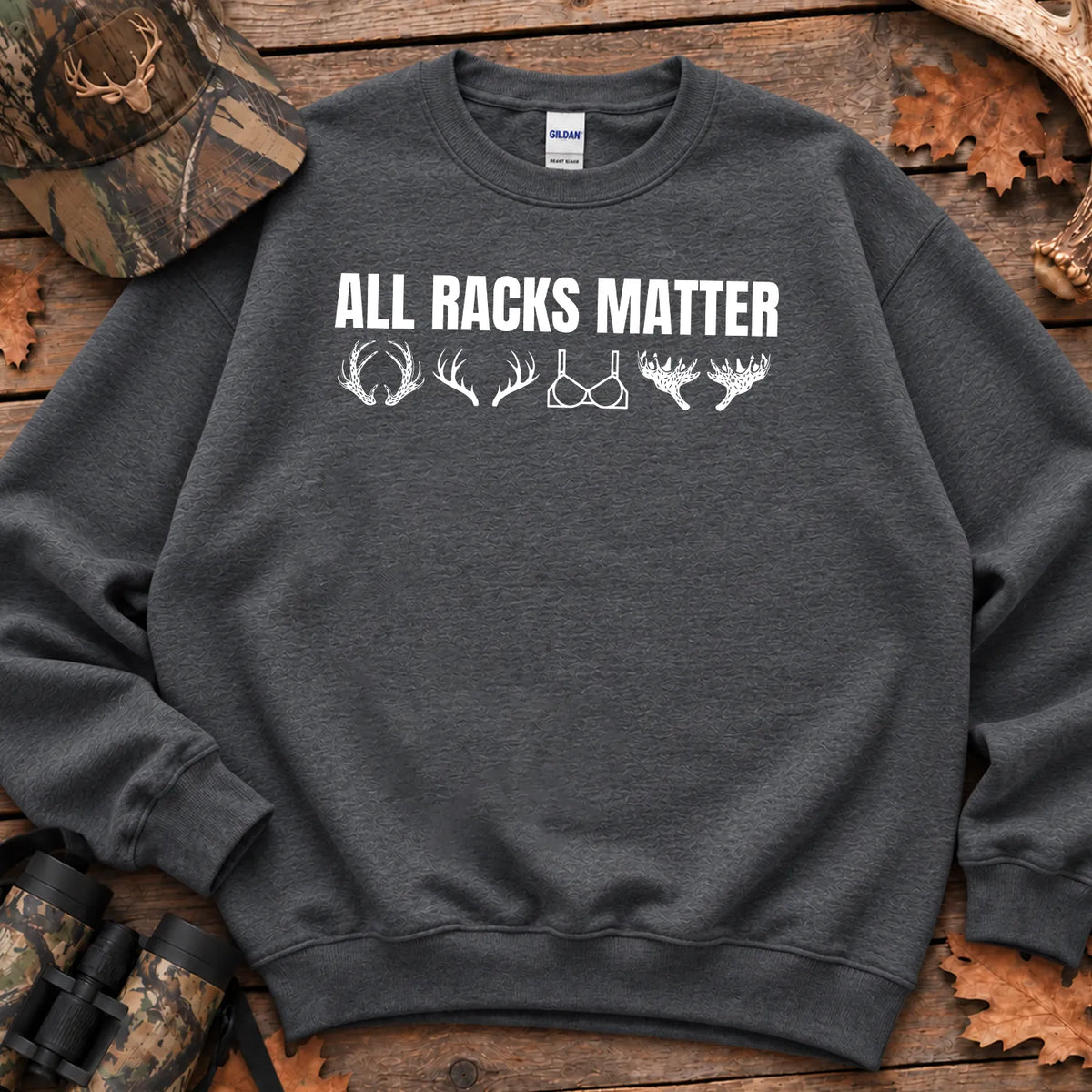 All Racks Matter Antlers Sweatshirt in Dark Heather