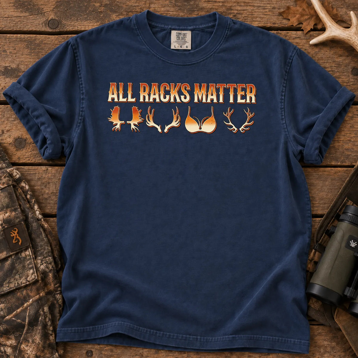 All Racks Matter Deer Hunting T-Shirt in True Navy
