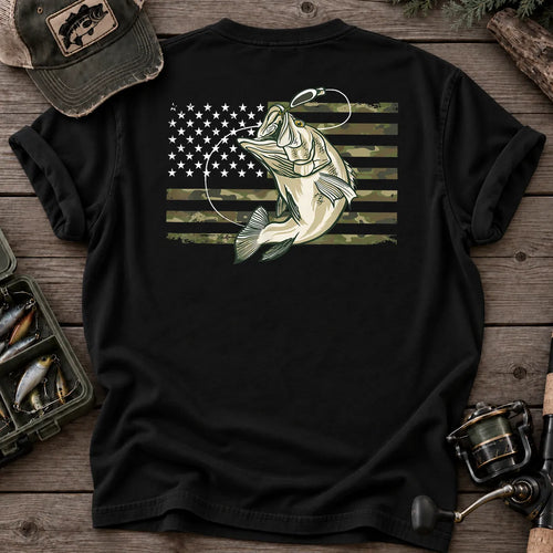 American Flag Bass Fishing Camo T-Shirt in Black
