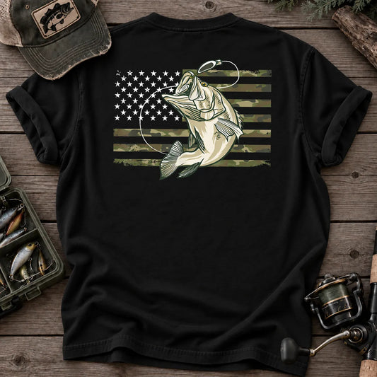 American Flag Bass Fishing Camo T-Shirt in Black