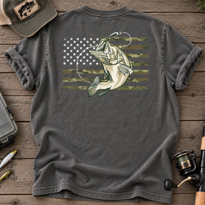 American Flag Bass Fishing Camo T-Shirt in Pepper