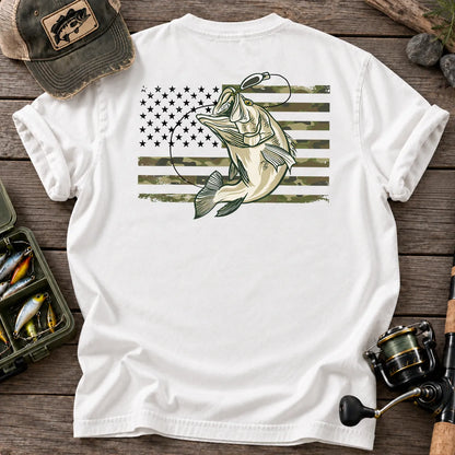 American Flag Bass Fishing Camo T-Shirt in White