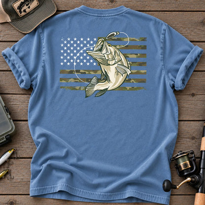 American Flag Bass Fishing Camo T-Shirt in Blue Jean