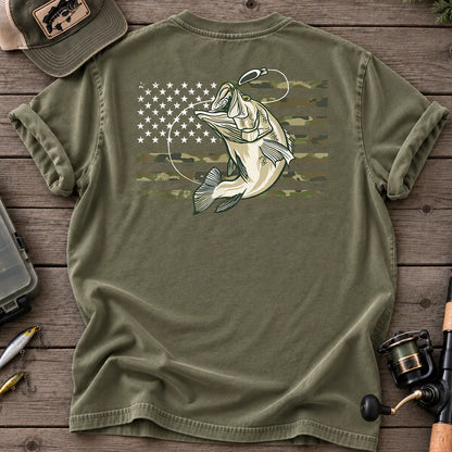 American Flag Bass Fishing Camo T-Shirt in Moss