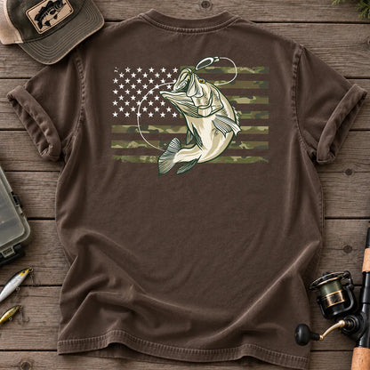 American Flag Bass Fishing Camo T-Shirt in Espresso