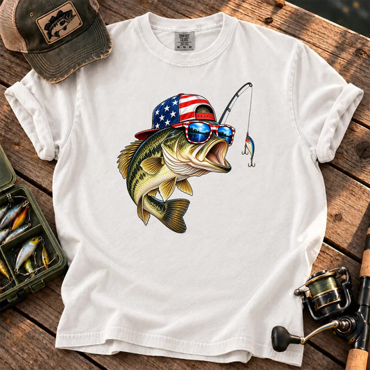 American Flag Bass Fishing T-Shirt in White