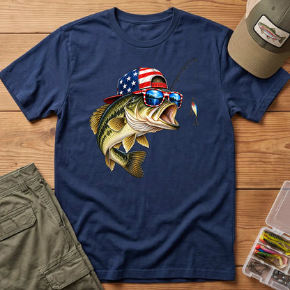 American Flag Bass Fishing T-Shirt in Navy