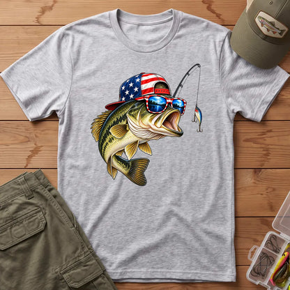 American Flag Bass Fishing T-Shirt in Sport Grey
