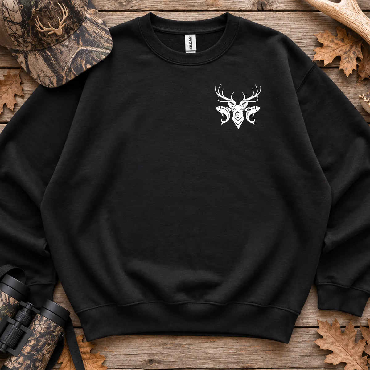 American Flag Sportsman Antlers Sweatshirt in Black
