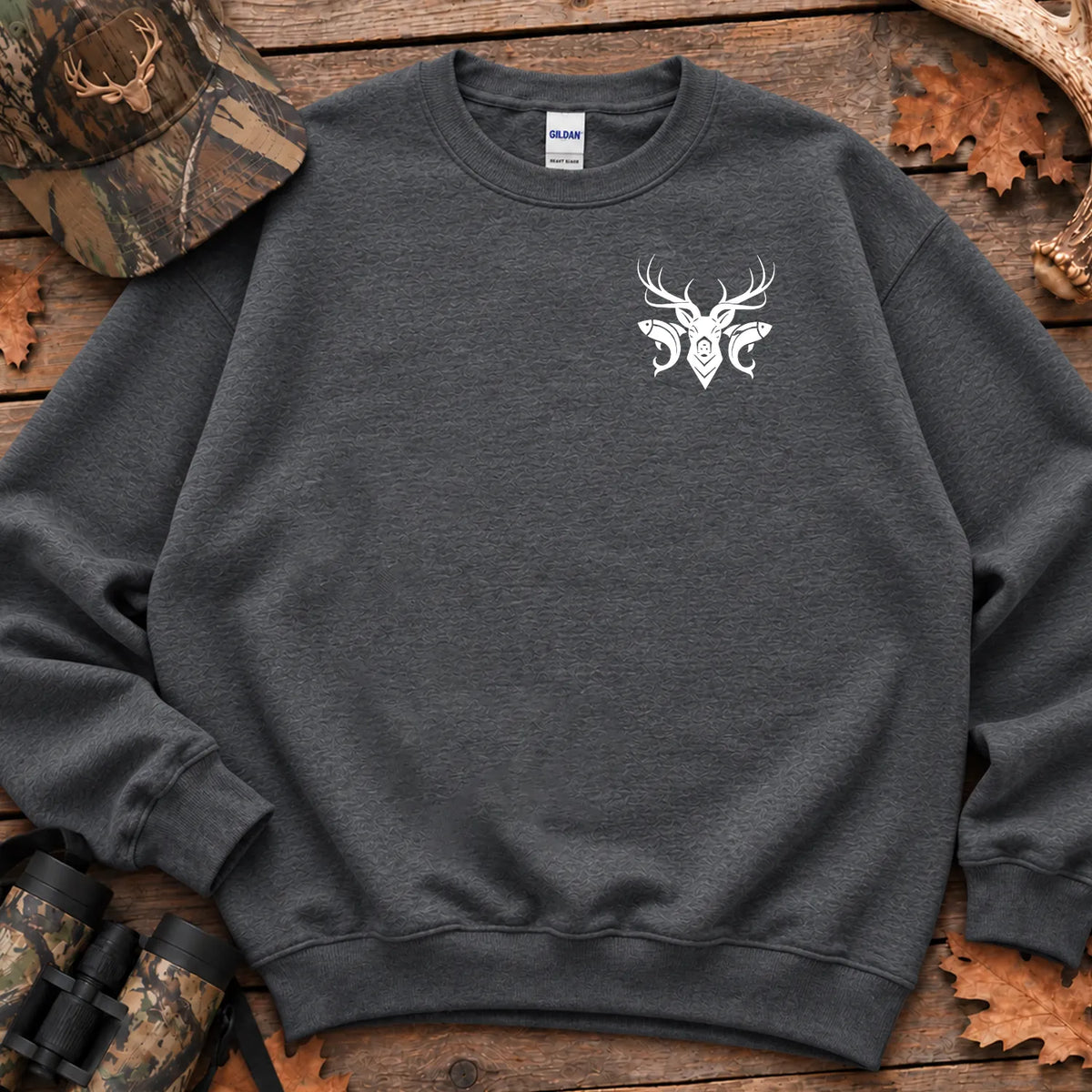 American Flag Sportsman Antlers Sweatshirt in Dark Heather