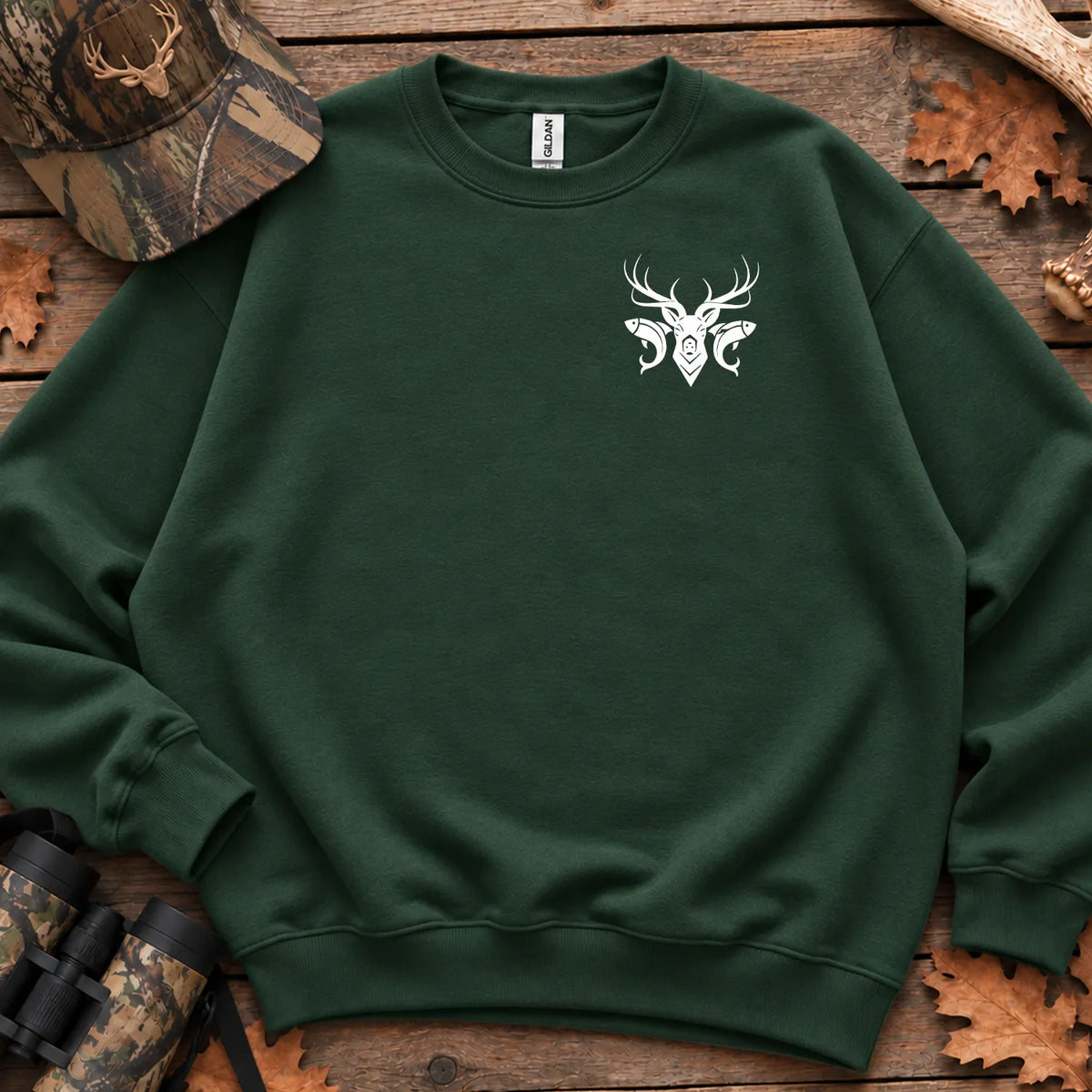 American Flag Sportsman Antlers Sweatshirt in Forest Green