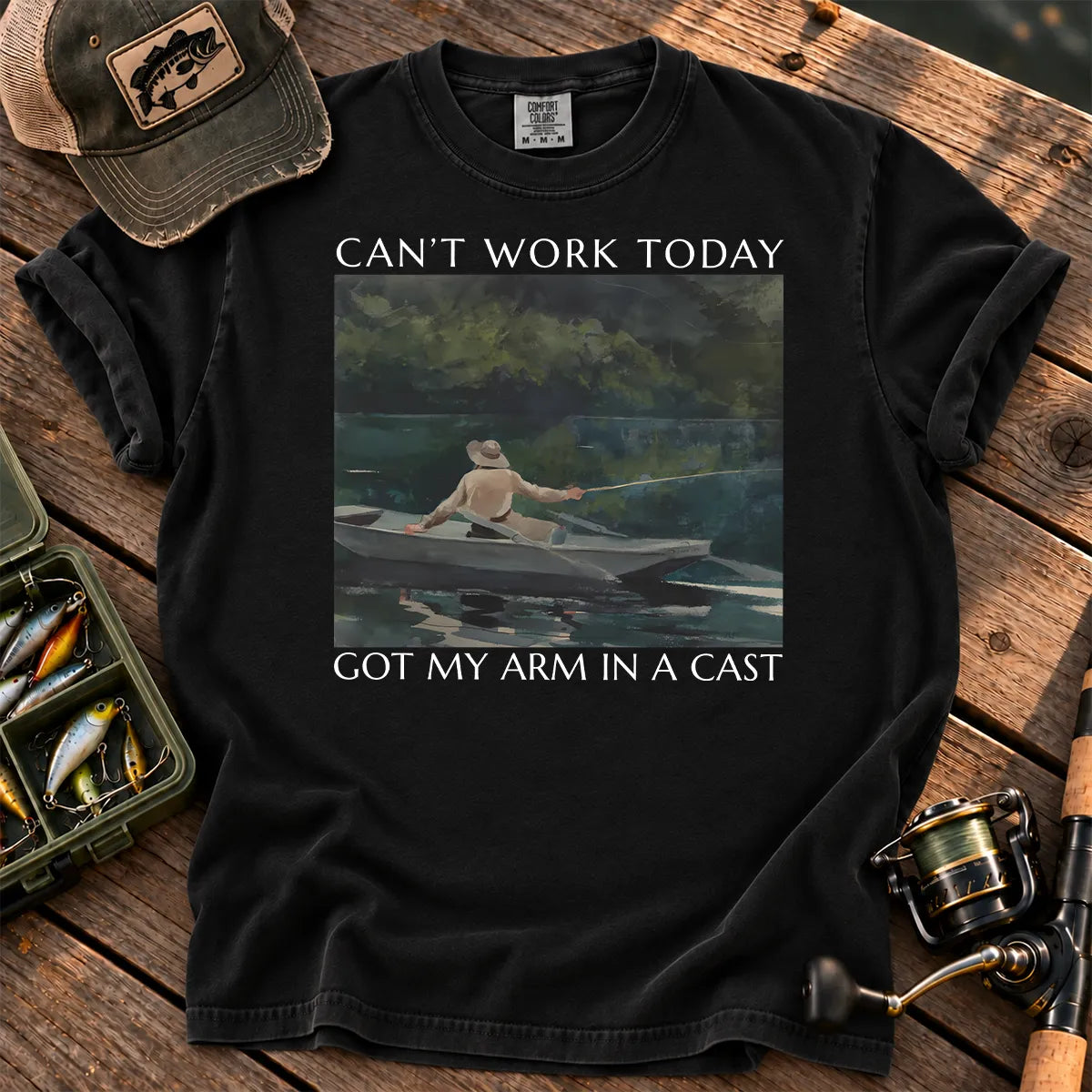Arm in a Cast Fishing T-Shirt in Black