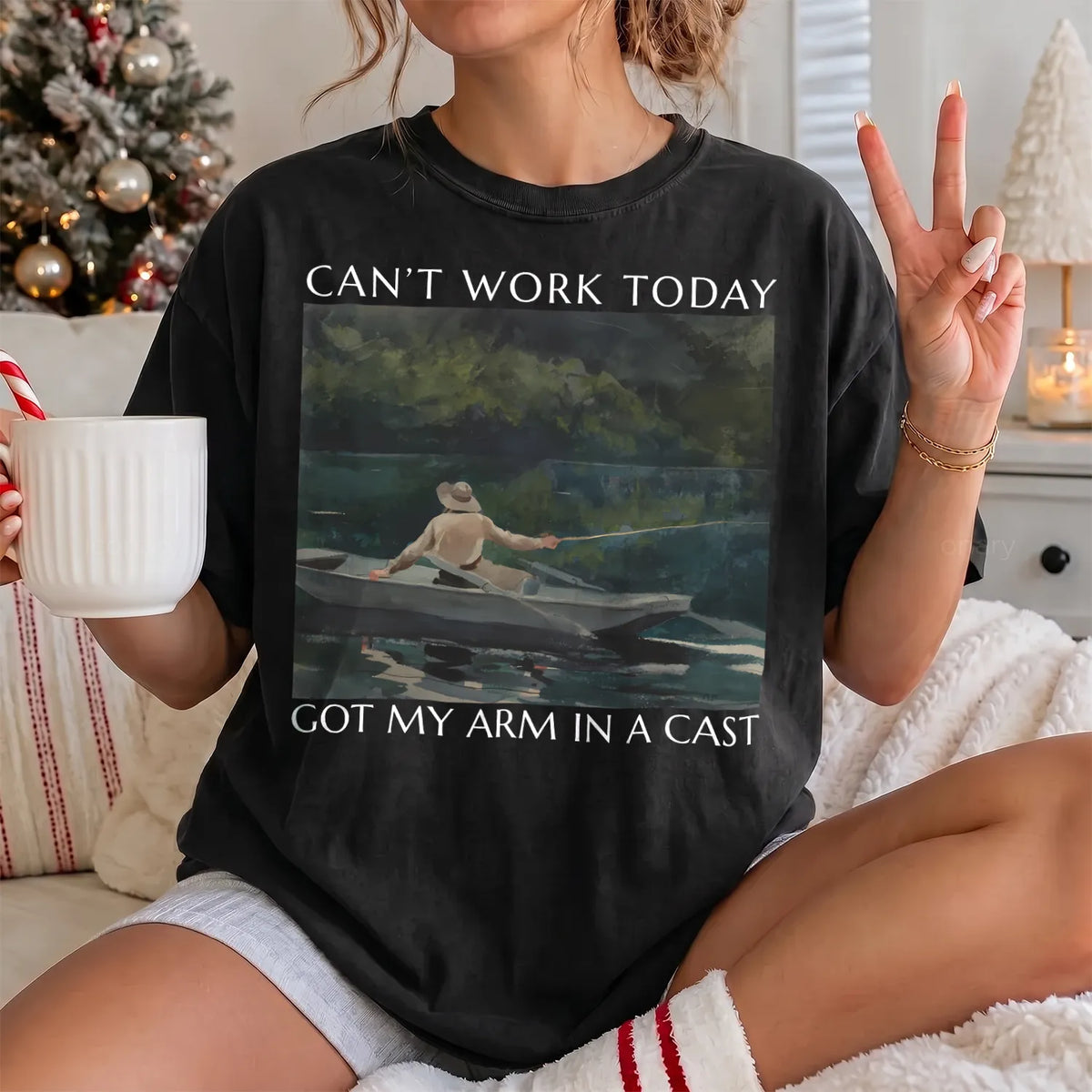 Arm in a Cast Fishing T-Shirt Women model in Black