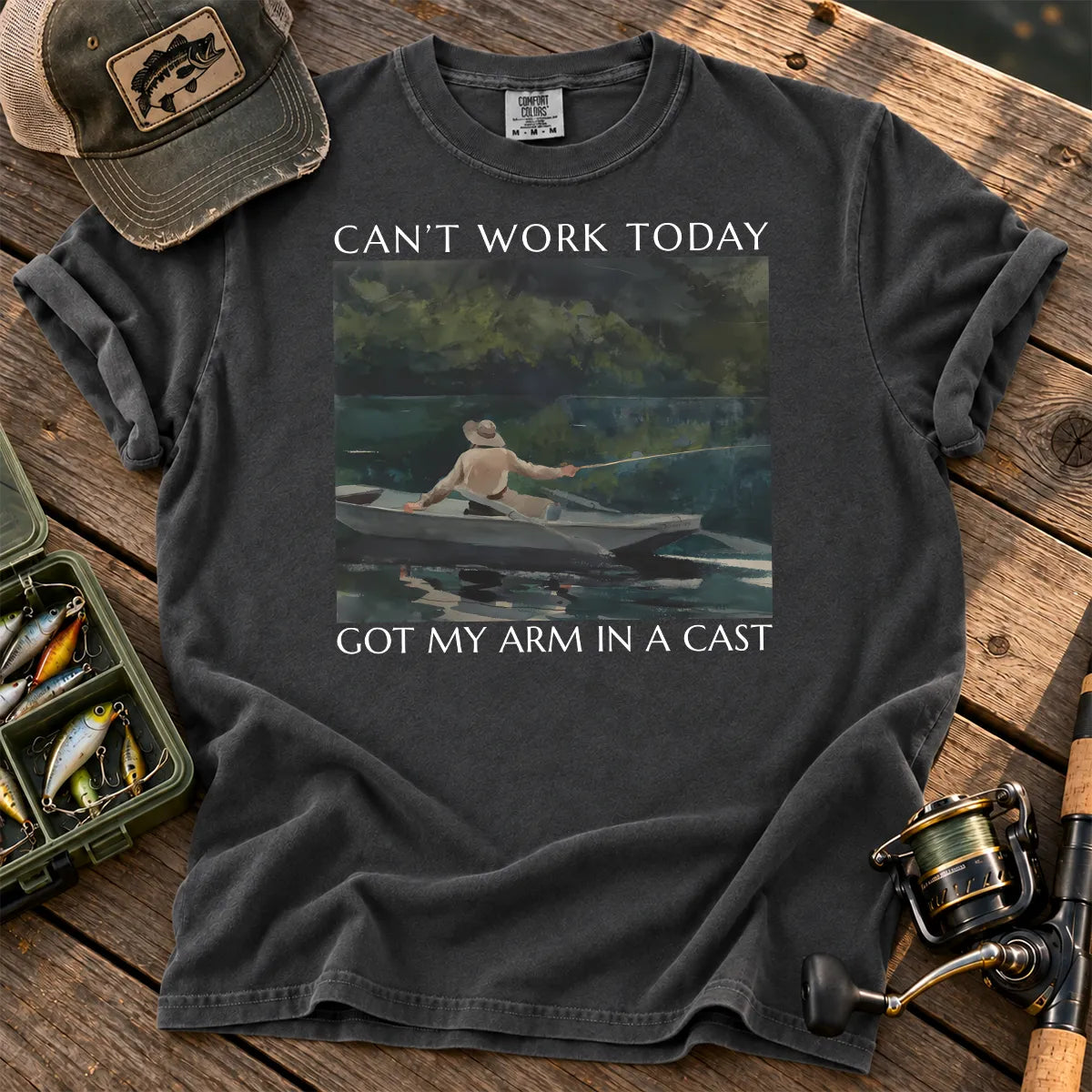 Arm in a Cast Fishing T-Shirt in Pepper