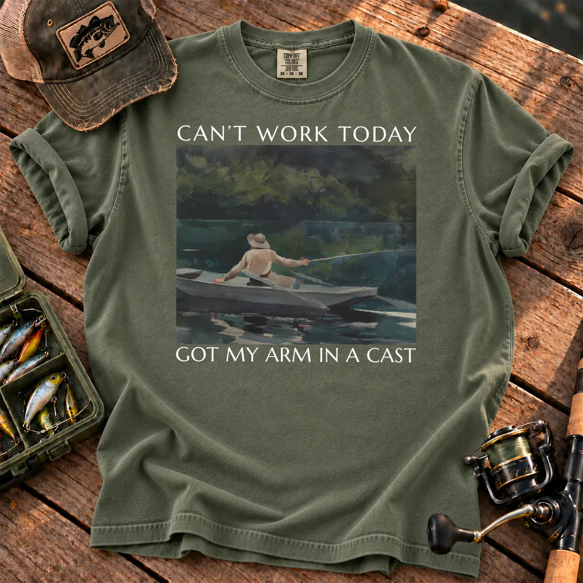 Arm in a Cast Fishing T-Shirt in Moss