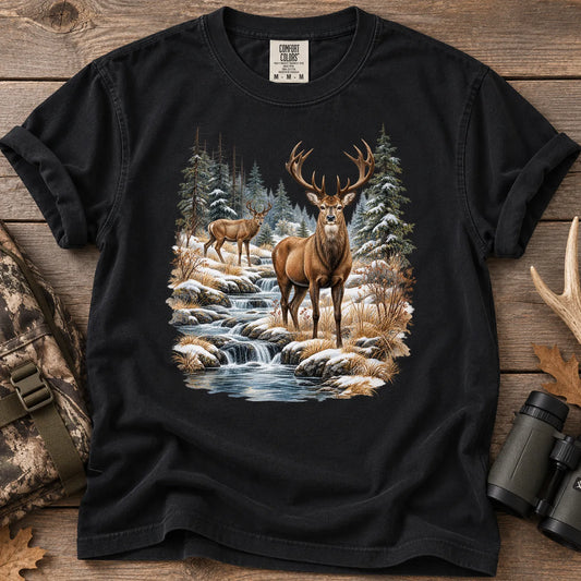 Autumn Deer Wilderness T-Shirt in Black