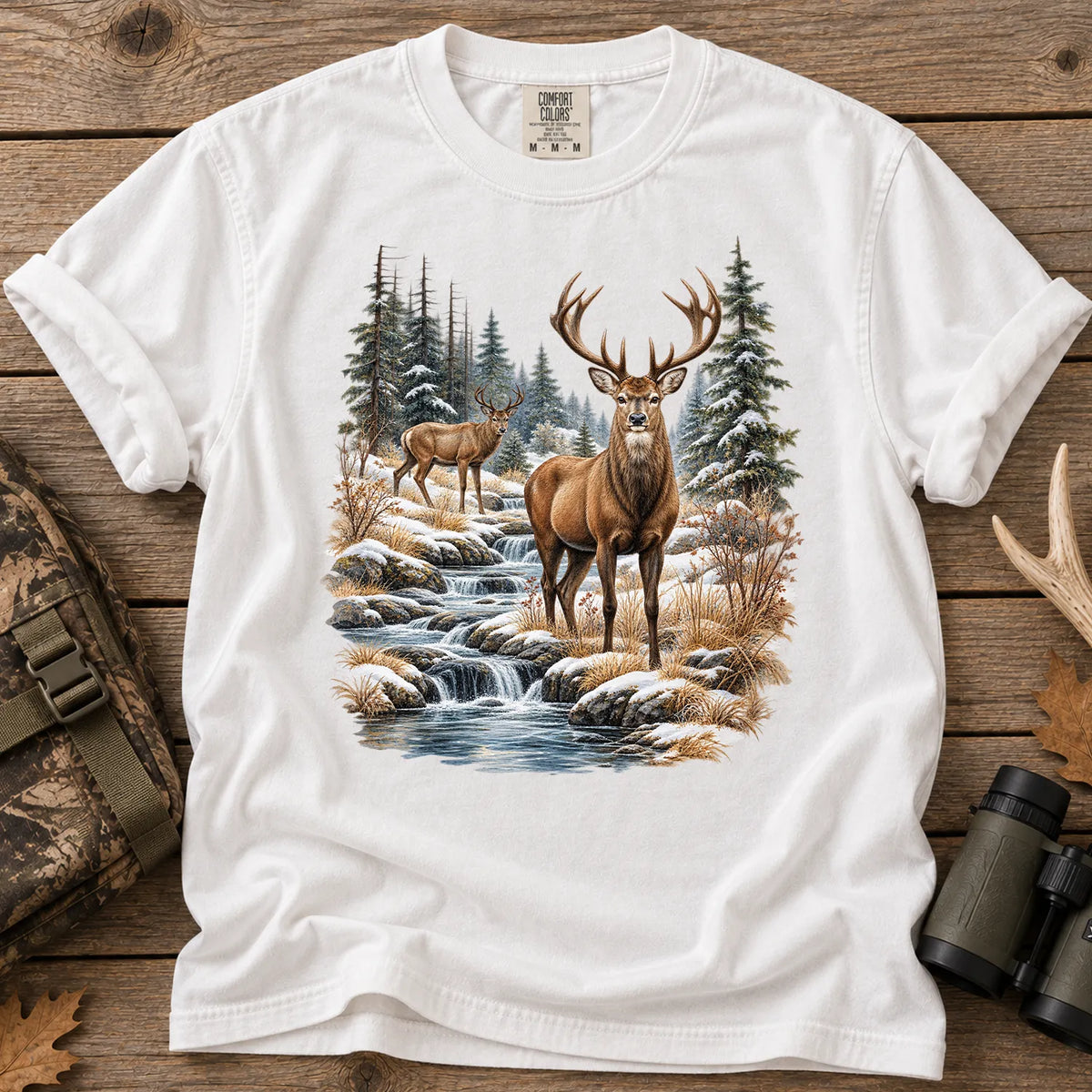 Autumn Deer Wilderness T-Shirt in White