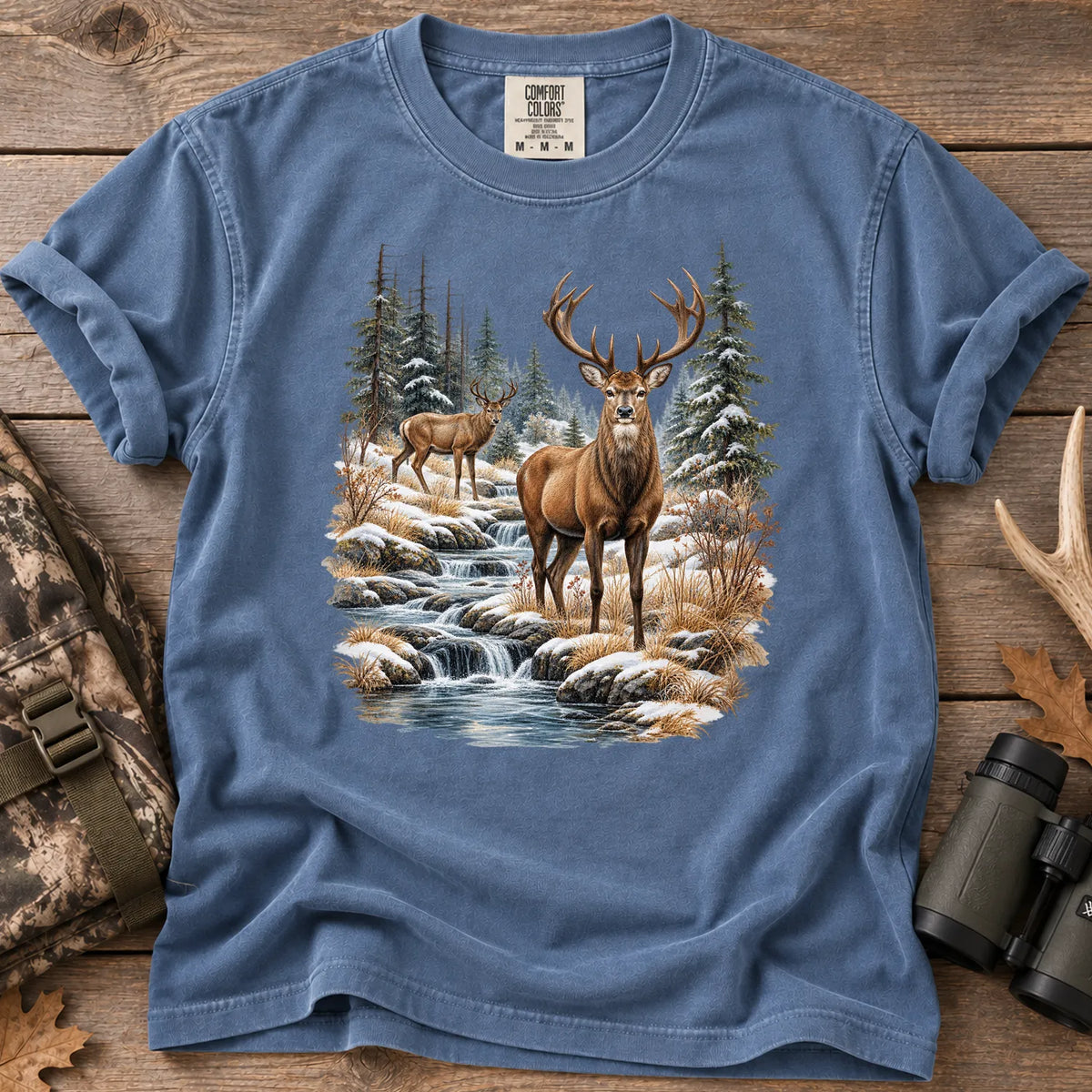 Autumn Deer Wilderness T-Shirt in Blue Jean
