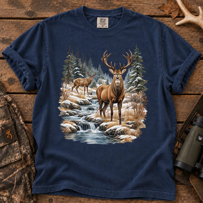 Autumn Deer Wilderness T-Shirt in True Navy
