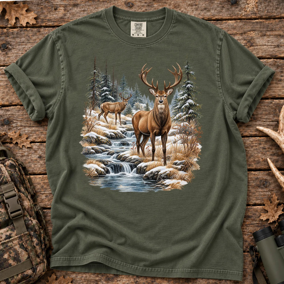 Autumn Deer Wilderness T-Shirt in Moss