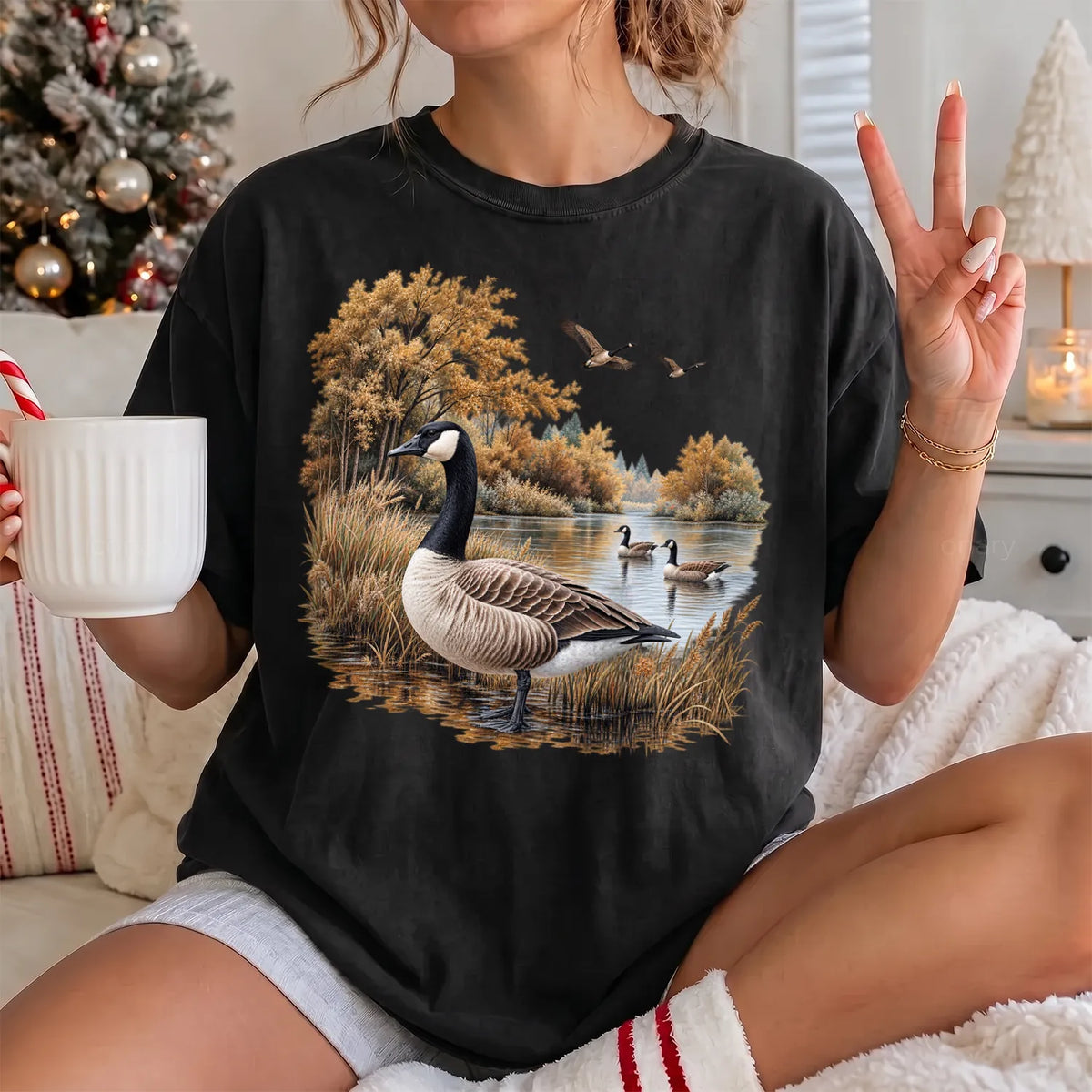 Autumn Goose Pond T-Shirt Women model in Black