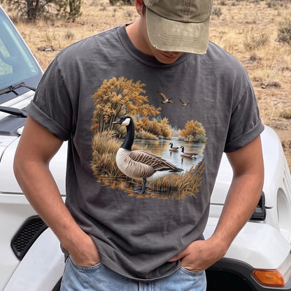 Autumn Goose Pond T-Shirt Men model in Pepper