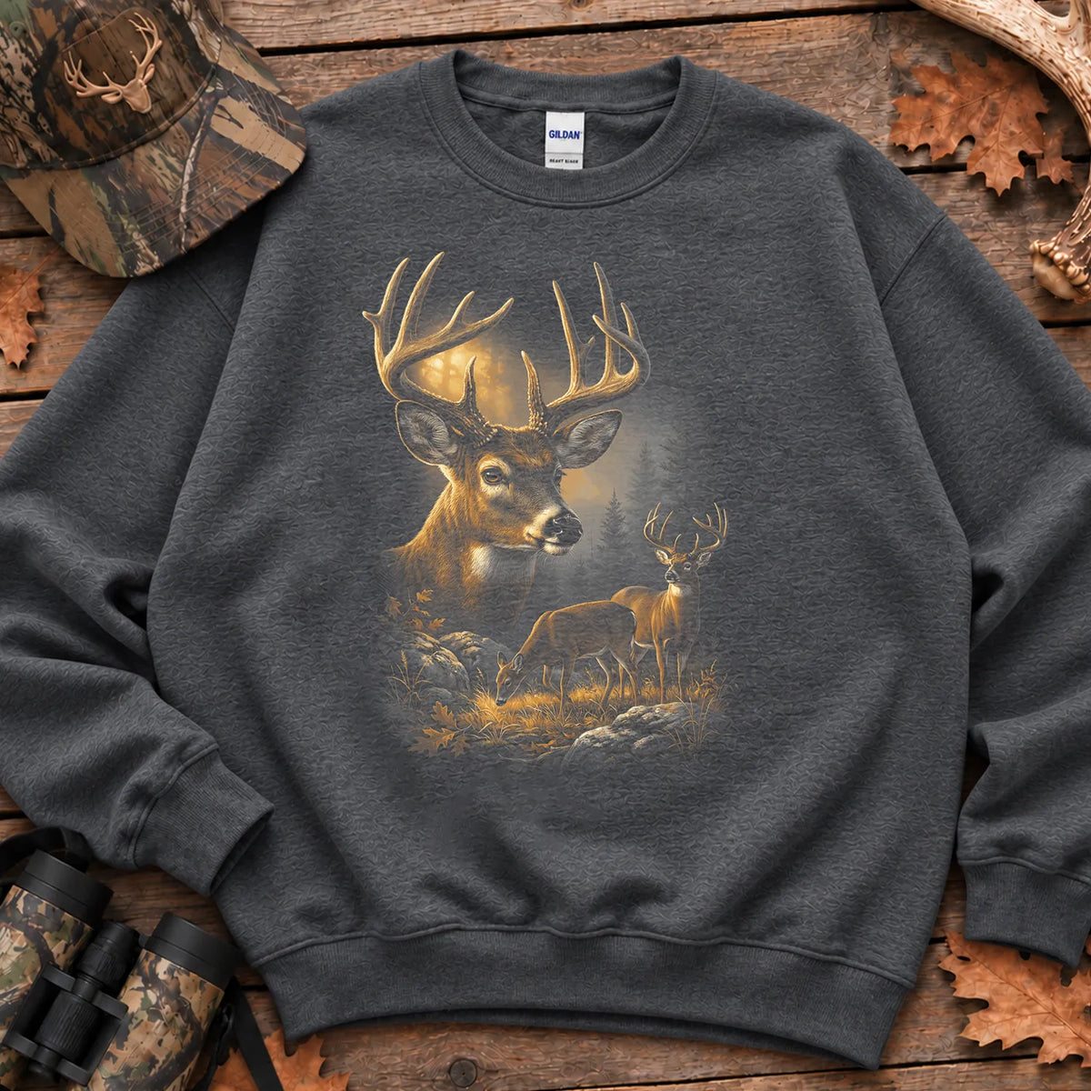 Autumn Whitetail Buck Family Sweatshirt in Dark Heather