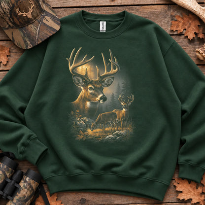 Autumn Whitetail Buck Family Sweatshirt in Forest Green