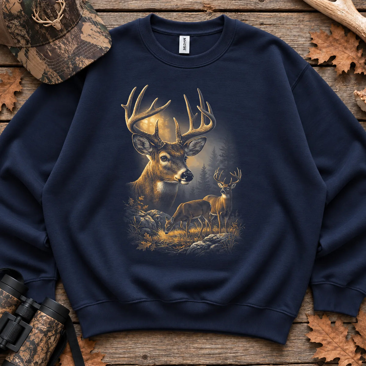 Autumn Whitetail Buck Family Sweatshirt in Navy