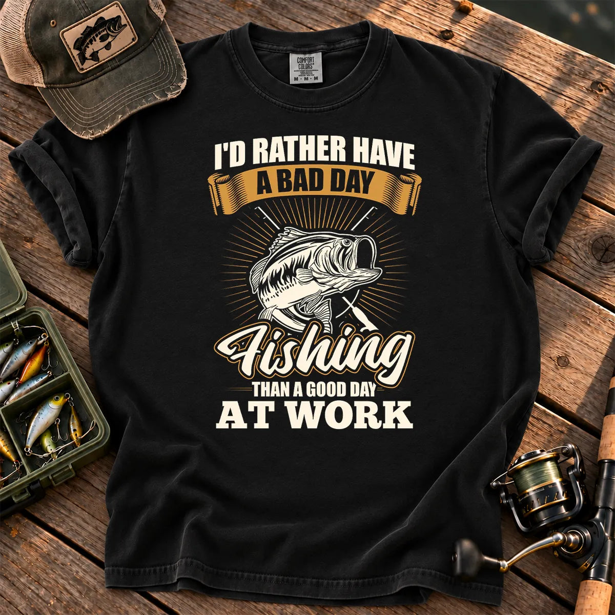 I'd Rather Have a Bad Day Fishing T-Shirt in Black