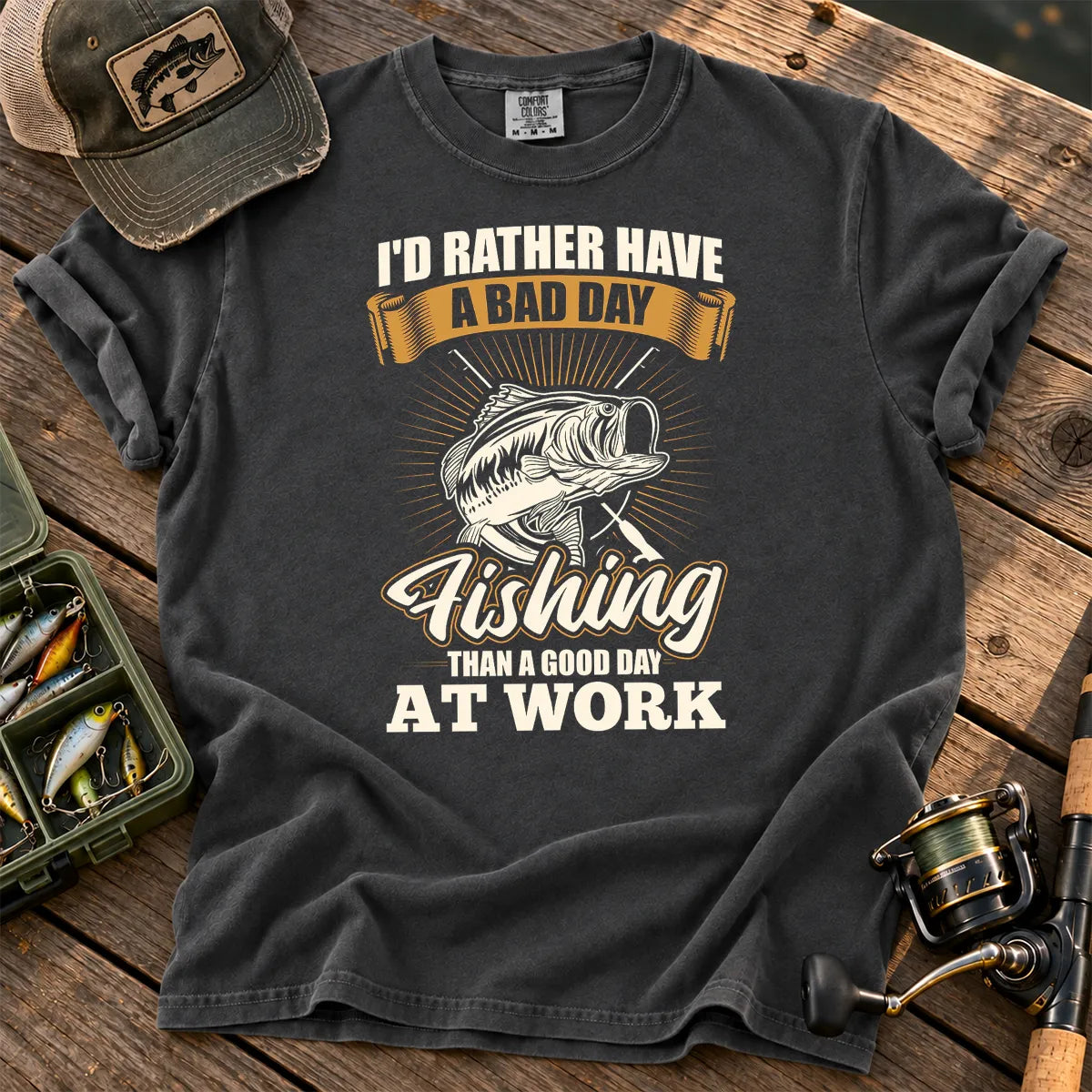 I'd Rather Have a Bad Day Fishing T-Shirt in Pepper