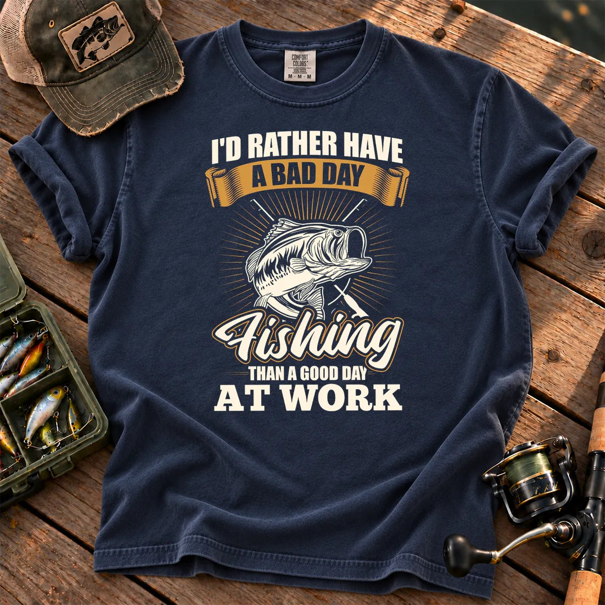 I'd Rather Have a Bad Day Fishing T-Shirt in True Navy