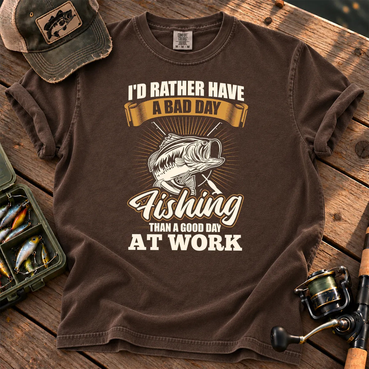 I'd Rather Have a Bad Day Fishing T-Shirt in Espresso