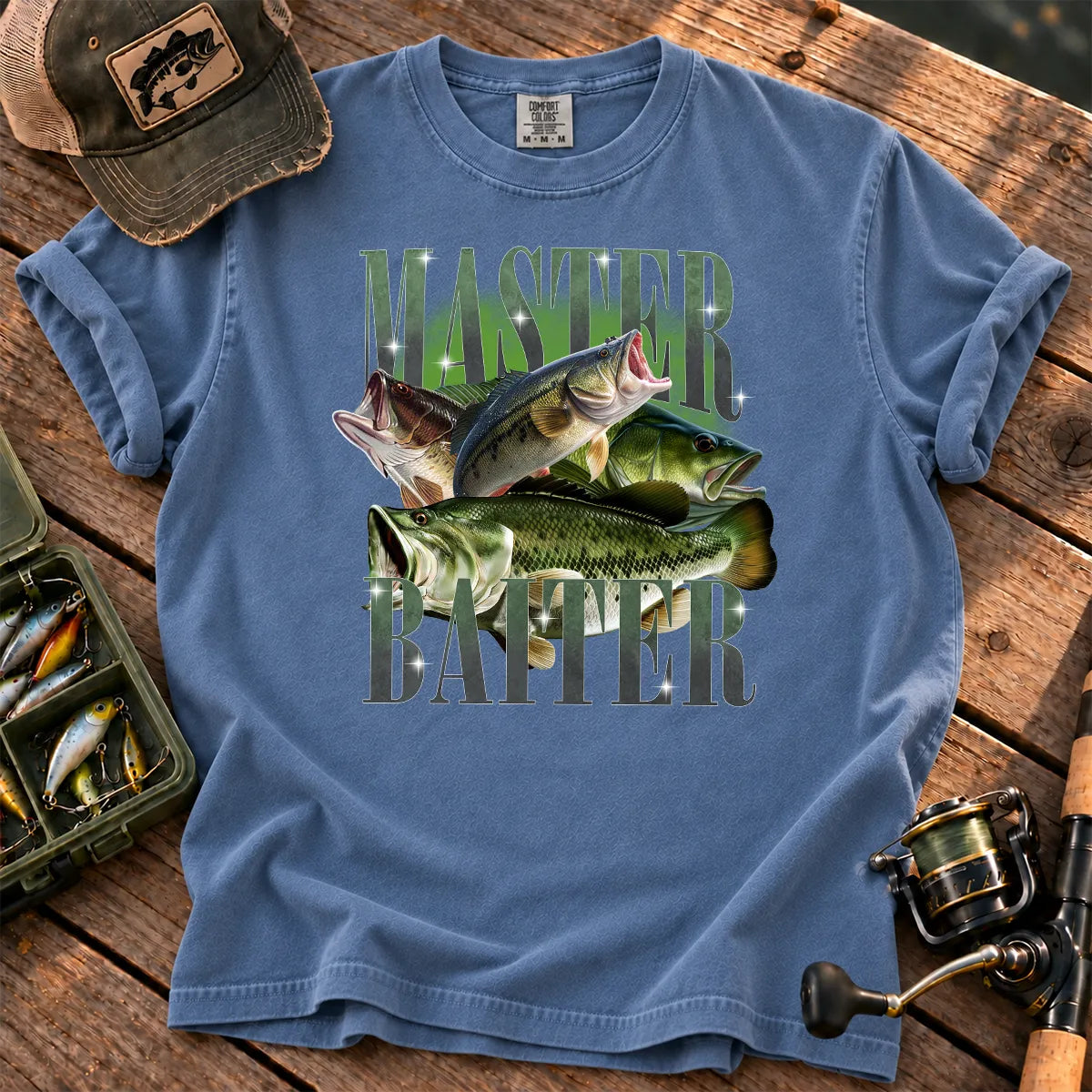 Bait Master Bass T-Shirt in Blue Jean